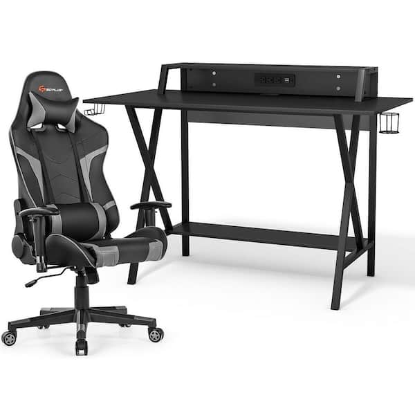 Costway 48in Rectangle Black Wood Computer Set