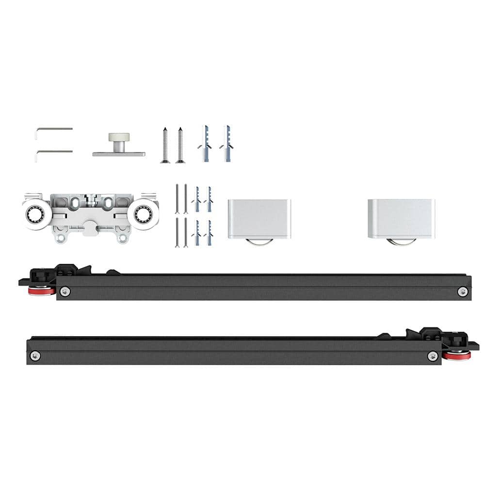 40 in. x 84 in. Frosted Glass Steel Frame Sliding Barn Door Kit