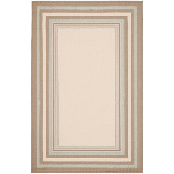 SAFAVIEH Courtyard Beige/Blue 5 ft. x 8 ft. Border Indoor/Outdoor Patio  Area Rug