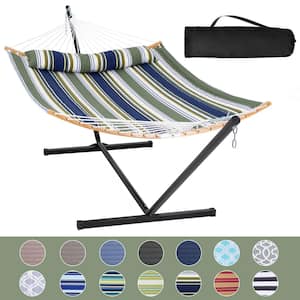 12.3 ft. Free Standing, 450 lbs. Capacity, Heavy-Duty 2-Person Hammock with Stand and Detachable Pillow in Dark Green