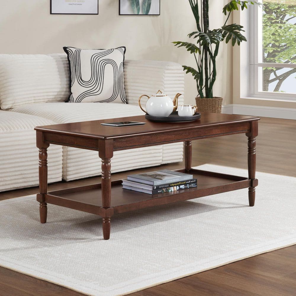 French Country Manor 40 in. Espresso Rectangle MDF Coffee Table with Shelf