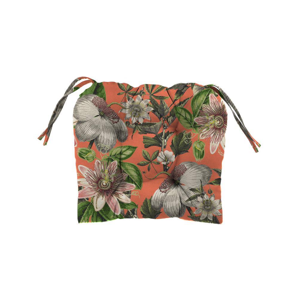 Adley Cappuccino Floral Tufted Outdoor Wicker Seat Cushions, 17" x 18"