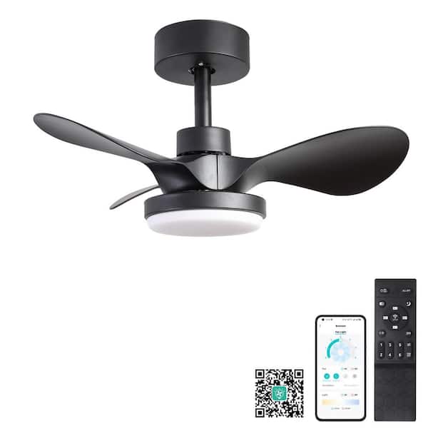 Byteany 24 in. Smart Indoor Black Low Profile Ceiling Fan with Light and Reversible DC Motor, Remote Control