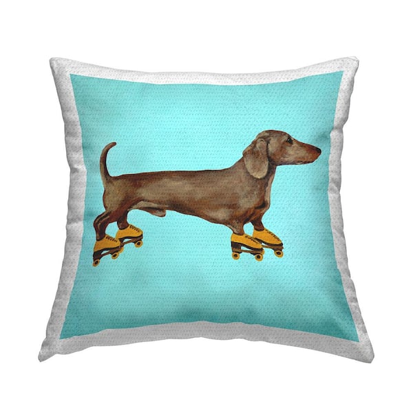 Stupell Industries Blue Fun Dachshund Roller Skating Blue Square Outdoor Throw Pillow