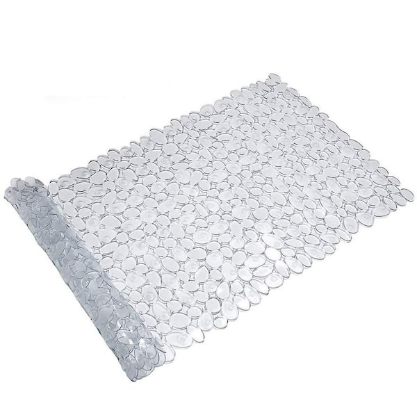 16 in. x 35 in. Non-Slip Pebble Bath Mat in Clear for Smooth/Non-Textured Tubs Only, with Drain Holes, Suction Cups