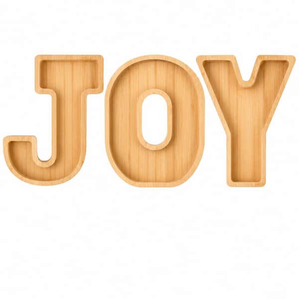 JOY Letter-Shaped Bamboo Wood Charcuterie Board Set, Christmas Holiday Serving Tray for Cheese and Snacks