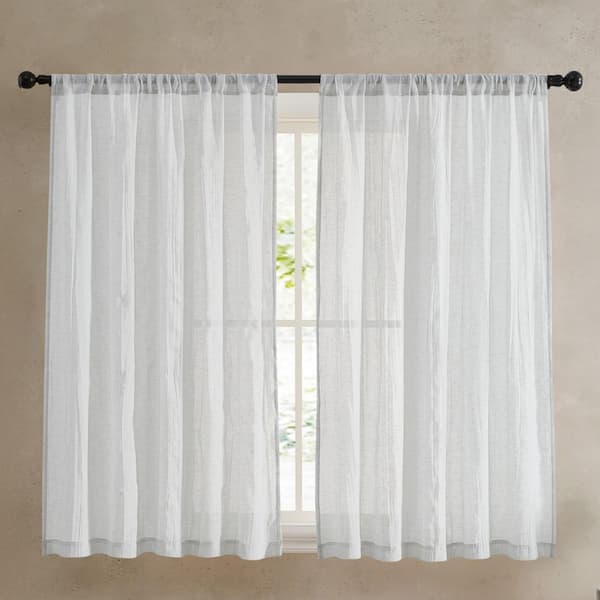Charter Light Gray Faux Linen Solid 50 in. W x 63 in. L Easy Care Rod Pocket Indoor Sheer Curtain (Set of 2 Panels)