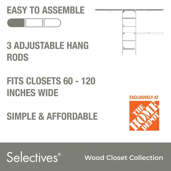 Selectives 85 in. W x 121 in. W White Basic Standard Wood Closet System Kit with Top Shelves