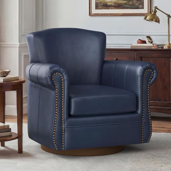 OrangeOne Oubo Navy Mid-century Genuine Leather Curved Highback
