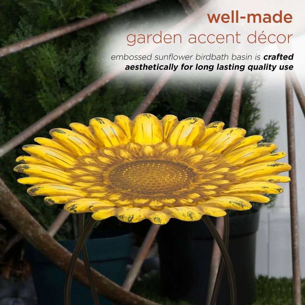 Yellow Metal Sunflower Bird Bath with Stand, 19"