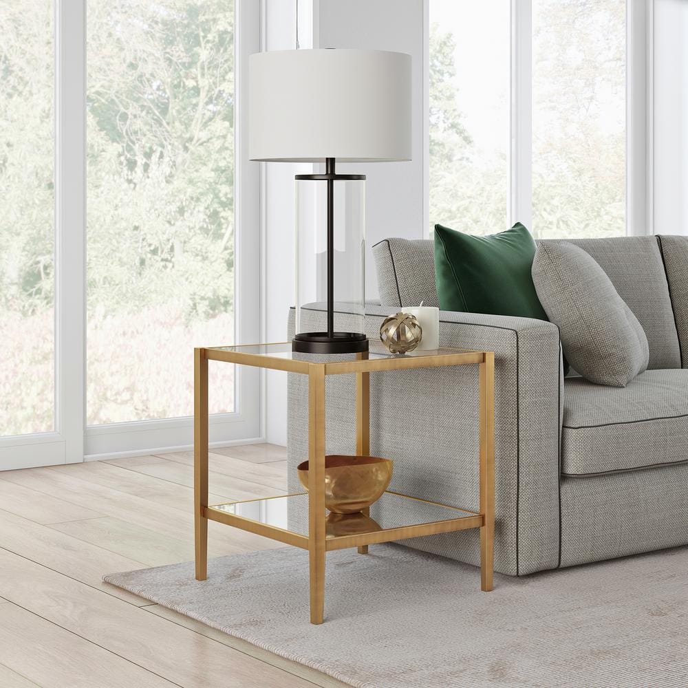 Elegant Brass Metal and Mirrored Glass 20" Side Table