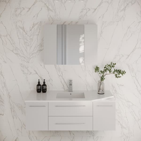 Fresca Lucera 48 in. Single Sink Wall Mount White Bath Vanity with White Quartz Top, Undermount Sink and Medicine Cabinet
