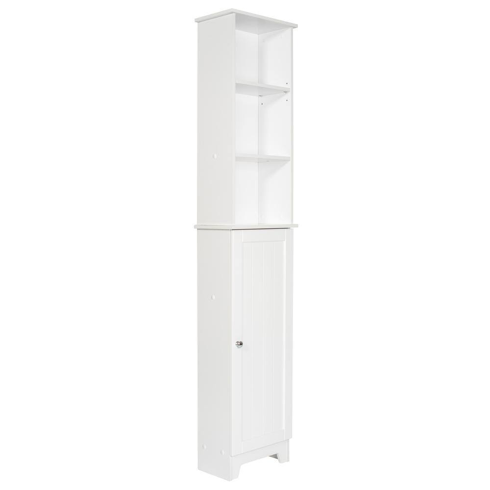 Contemporary White Wood Tall Floor Shelf with Adjustable Shelves