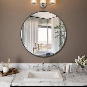 28 in. W x 28 in. H Round Metal Framed Wall-Mounted Bathroom Vanity Mirror in Black