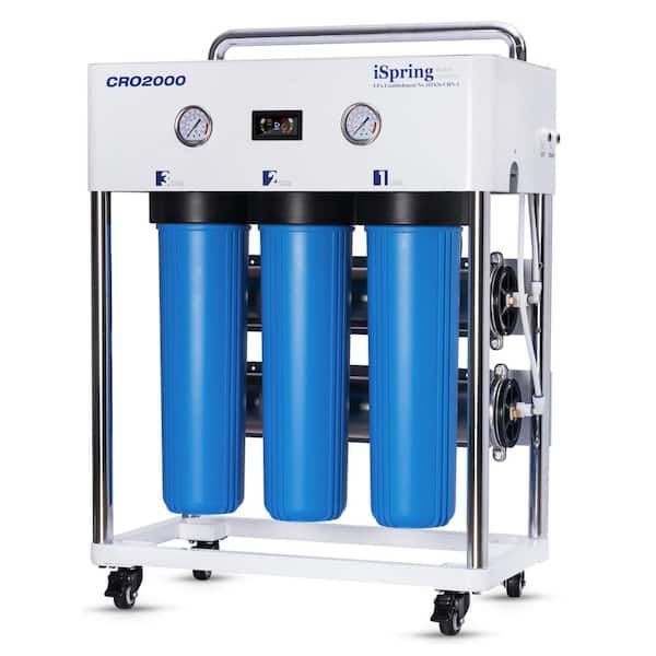 CRO2000 5-Stage Tankless Commercial Reverse Osmosis Water Filtration System w/Pumps, Gauges and Freestanding Bracket