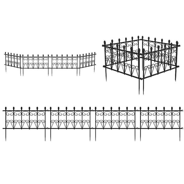FUFU&GAGA 16.9 in. H x 20 in. W Black Stainless steel Garden Fence Panel Rustproof Decorative Garden Fence (4-Pack)