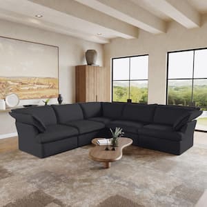 122.82 in. W Flared Arm Linen 5-piece Free combination Modular Sectional Sofa with Ottoman in. Dark Black