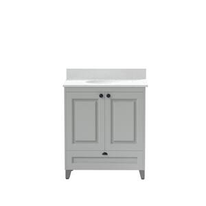 30 in. W x 21 in. D x 35 in. H Single Sink Freestanding Bath Vanity in Gray with White Engineered Stone Top