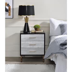 Myles Black, Silver and Gold Nightstand with Drawers 19 in. W x 16 in. D x 23 in. H