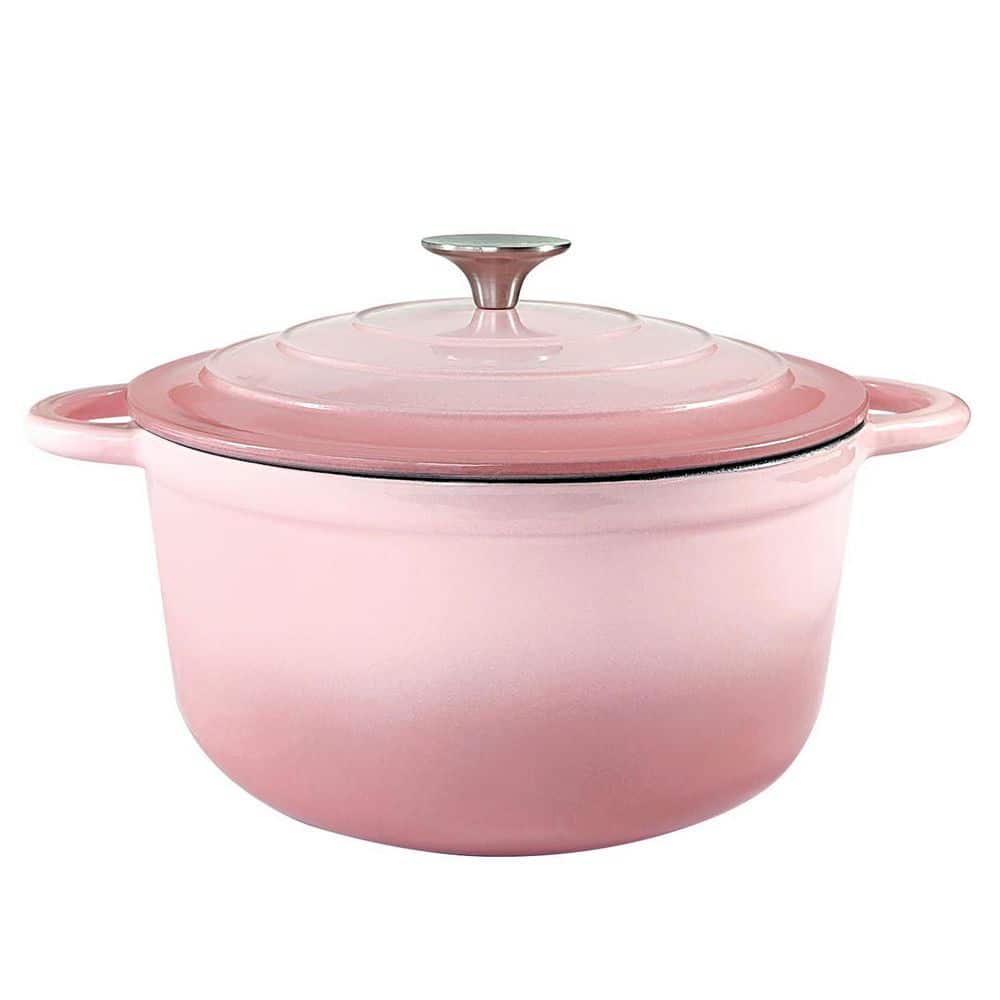 Wudkey 4.5 qt. Round Enameled Cast Iron Dutch Oven in Pink with