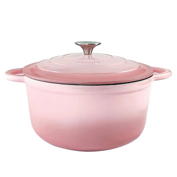 4.5 qt. Round Enameled Cast Iron Dutch Oven in Pink with Lid, Heavy-Duty Cookware Pot for Sourdough Baking, Braising