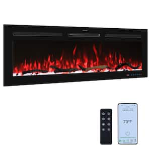 48 in. Wi-Fi Electric Fireplace Inserts, 13 Flame & Fuel Bed Colors, 5 Adjustable Brightness, Timer, Thermostat, Black