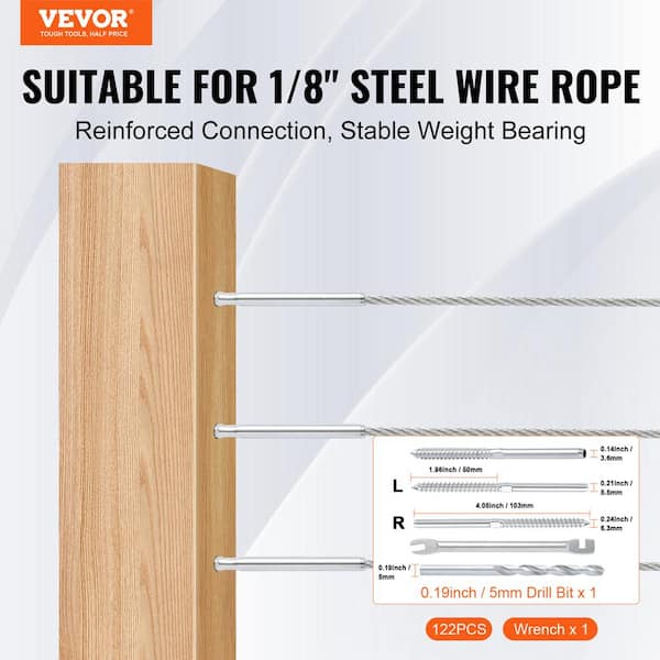 122 Pack Cable Railing Swage Threaded Stud Tension End Fitting Terminal for 1/8 in. Deck Cable Railing Stainless Steel