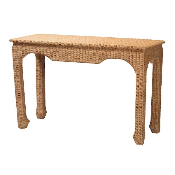 Abena 51.6 in. Light Honey Rectangle Rattan Wicker Console Table