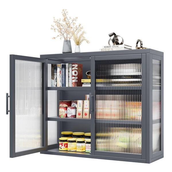 Aoibox Retro Style 9.10-in W x 27.60-in D x 23.60-in H in Gray Metal Assemble Upper Kitchen Cabinet with Detachable Shelves