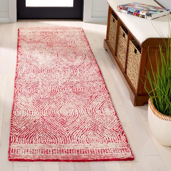 Abstract Ivory/Red 2 ft. x 8 ft. Geometric Runner Rug