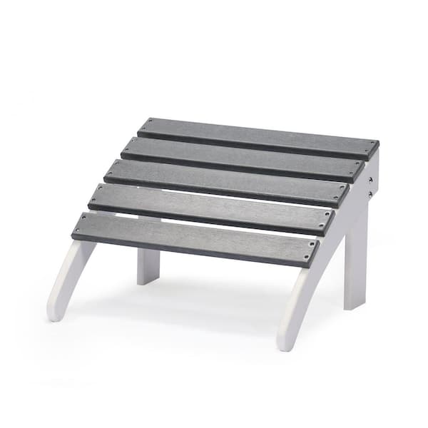 Aoodor HDPE Plastic Outdoor Adirondack Ottoman Footrest in Gray and White