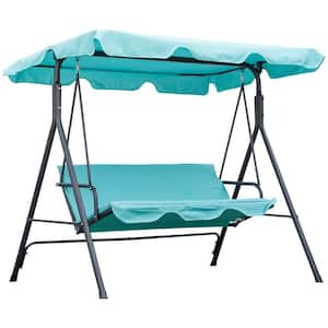 3-Person Metal Patio Swing with Removable Cushion and Adjustable Canopy for Patio, Garden, Poolside, Balcony, Green