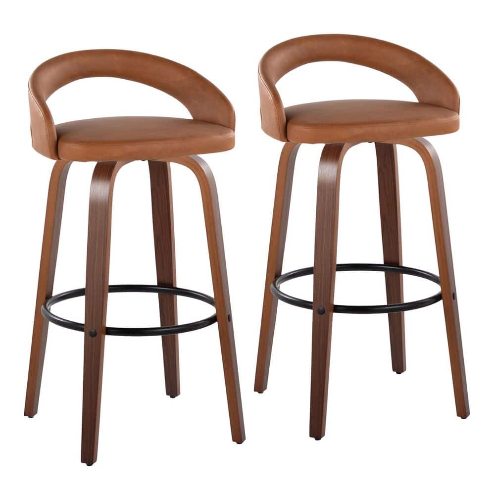 Lumisource Grotto Upholstered 29 in. Camel Faux Leather, Walnut