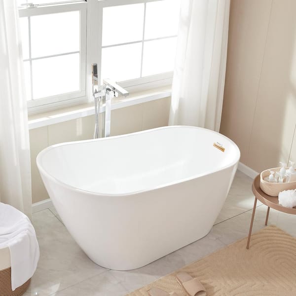 Vanity Art Bourges 55 in. Acrylic Flatbottom Bathtub in White/Titanium Gold