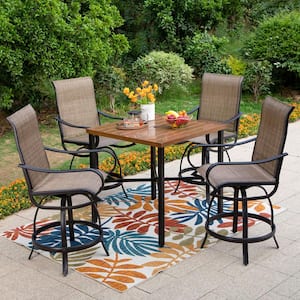 Black 5-Piece Metal Outdoor Bar Height Dining Set With Straight-Leg Square Table and Textilene Swivel Bar Stools
