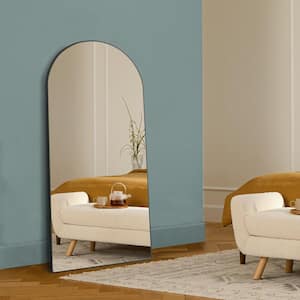 22 in. W x 64.2 in. H Large and Wide Classic Full Length Arch Wood Framed Black Floor Mirror Wall Mirror