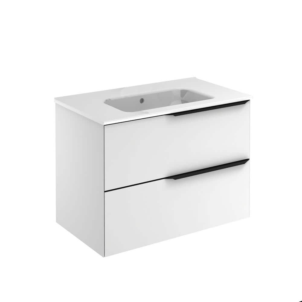 Mio 32 in. W x 18 in. D x 23 in. H Bath Vanity 2-Drawers in Matte White wit