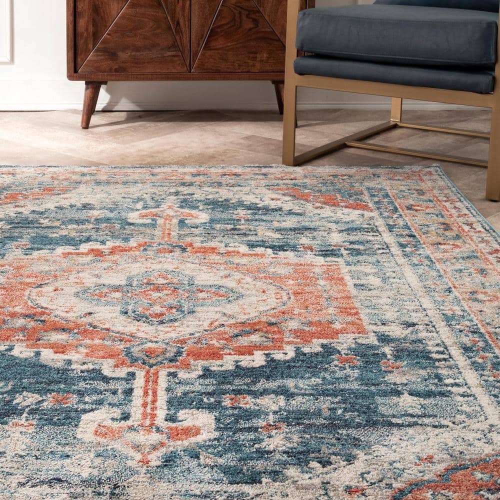 Harley Blue Medallion Synthetic Easy Care Runner Rug