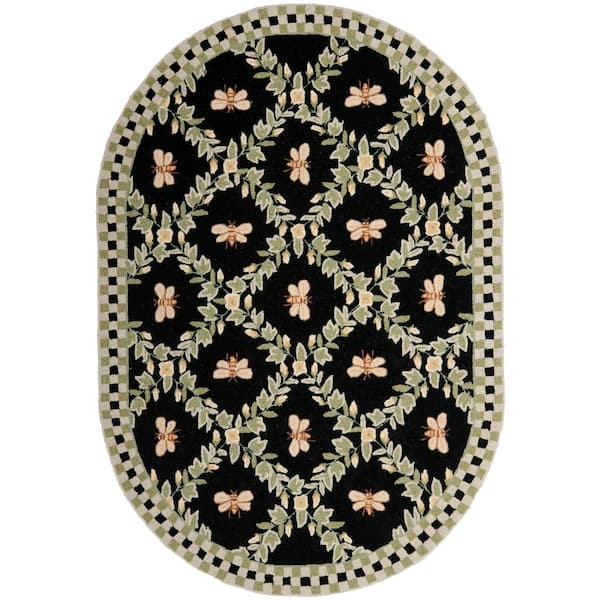 Chelsea 6 ft. x 9 ft. Oval Black Border Diamond Floral Area Rug
