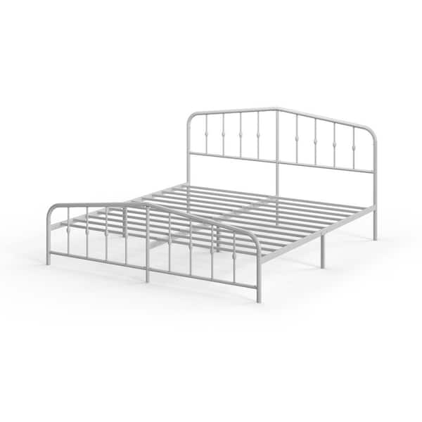 Clara White Metal Frame King Platform Bed Frame
