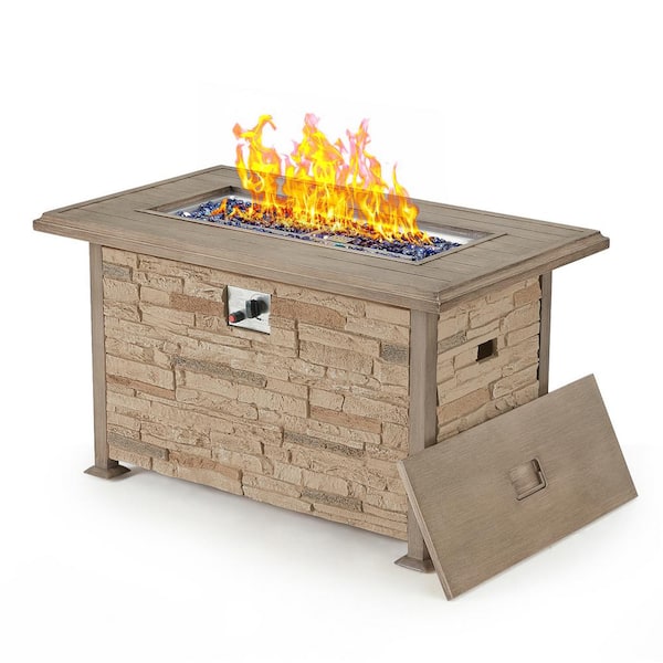Unbranded Patio 44 in. 50,000 BTU Brown Aluminum Propane Fire Pit Table