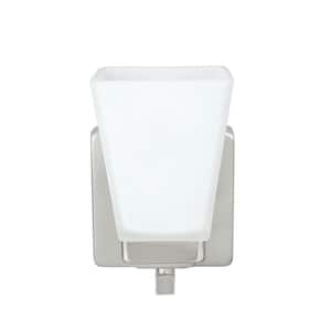 1-Light Satin Nickel Vanity Light with Frosted Glass Shade