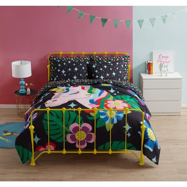 MHF Home Smarts and Crafts 2-Piece Multicolor Floral Unicorn Microfiber Twin/Twin XL Comforter Set