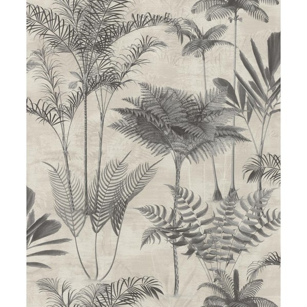 rasch Kinabalu Charcoal Grey Rainforest Wallpaper Sample
