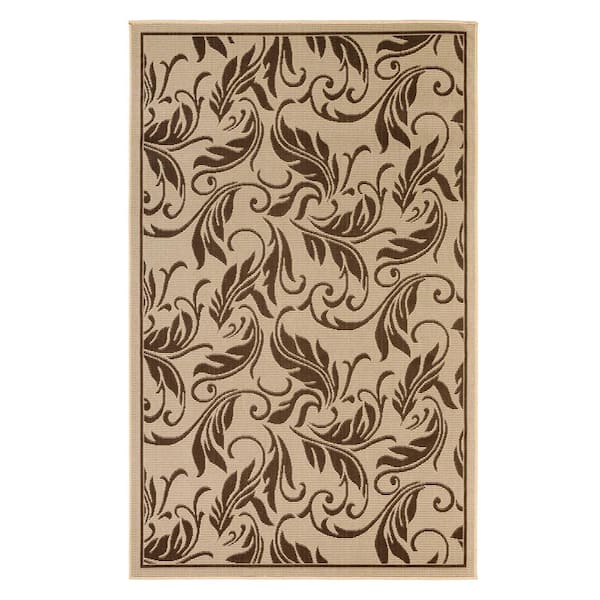 MSRUGS FW Collection Pothos Dark Brown 8 ft. x 10 ft. Tropic Leaves Polypropylene Indoor/Outdoor Area Rug
