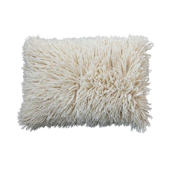 Storied Home White Polyester 24 in. x 16 in. Wool and Cotton Lumbar Throw