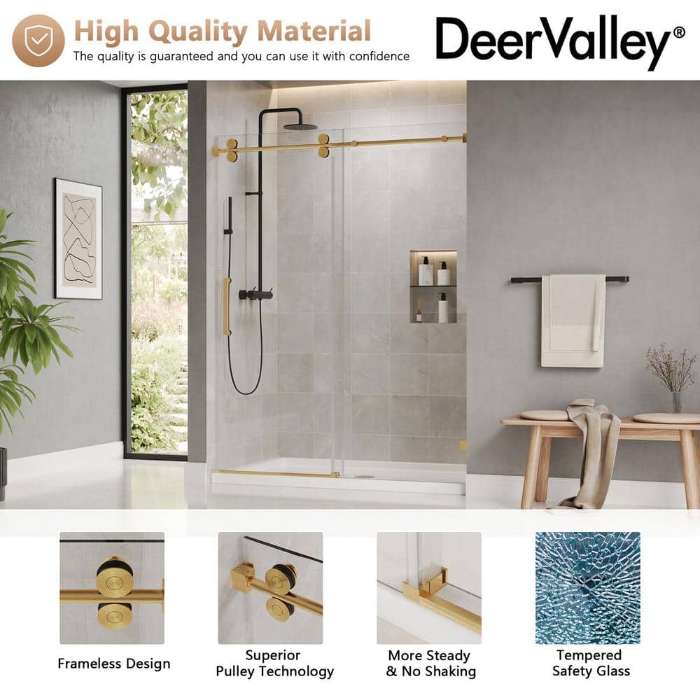 Concord 60" Gold Frameless Sliding Shower Door with Tempered Glass