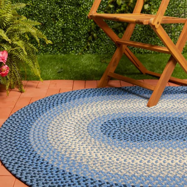 Rhody Rug Pioneer Blue Multi 2 ft. x 4 ft. Oval Indoor/Outdoor