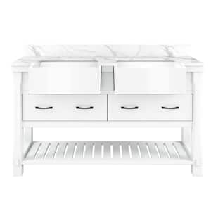 60 in. W x 21 in. D x 35 in. H Single Sink Freestanding Bath Vanity in White with White Quartz Top [Free Faucet]