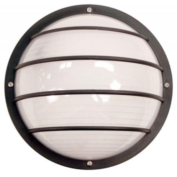 Nautical Round Black Outdoor Hardwired Bulkhead Sconce with 4000K LED Bulb and Horizontal Diffuser Cage